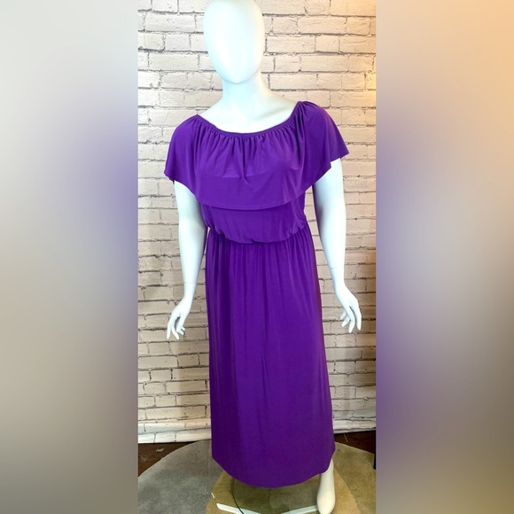 Ashley Stewart Purple Ruffle Boho Maxi Dress Cold Shoulder Dress size 12 - Picture 1 of 12